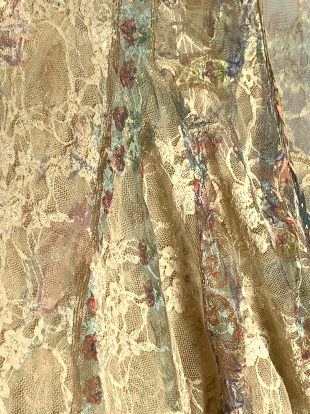 Origami Kimono Cardigan L Beige Lace Hi Low Boho Open Front Ruffle Sheer - Picture 7 of 16